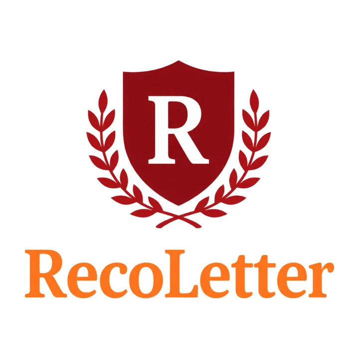 RecoLetter crest: a red shield with an R, framed by laurels